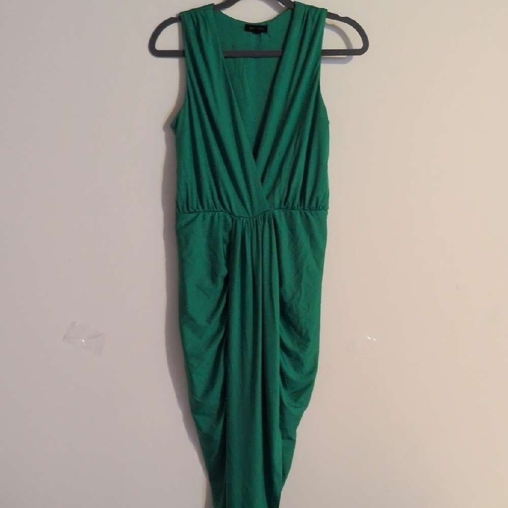 Miss Avenue Green Asymmetrical Pleated Maxi Dress
